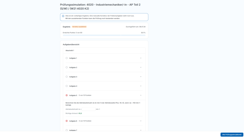 Screenshot Auswertung von C-EXAMINATION