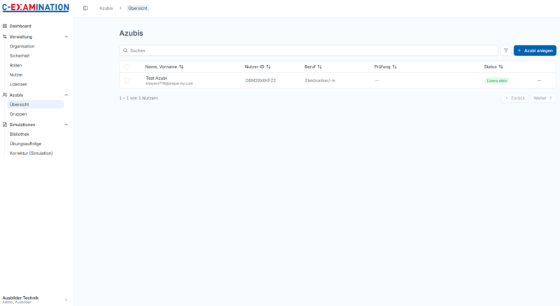 Screenshot Rechteverwaltung von C-EXAMINATION