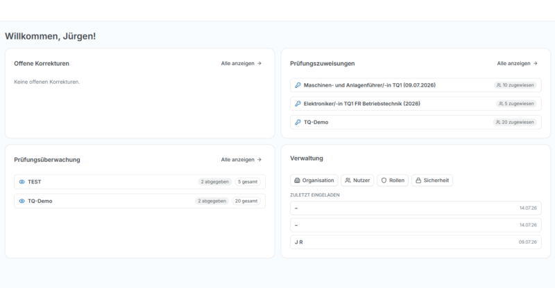 Screenshot Dashboard von C-EXAMINATION