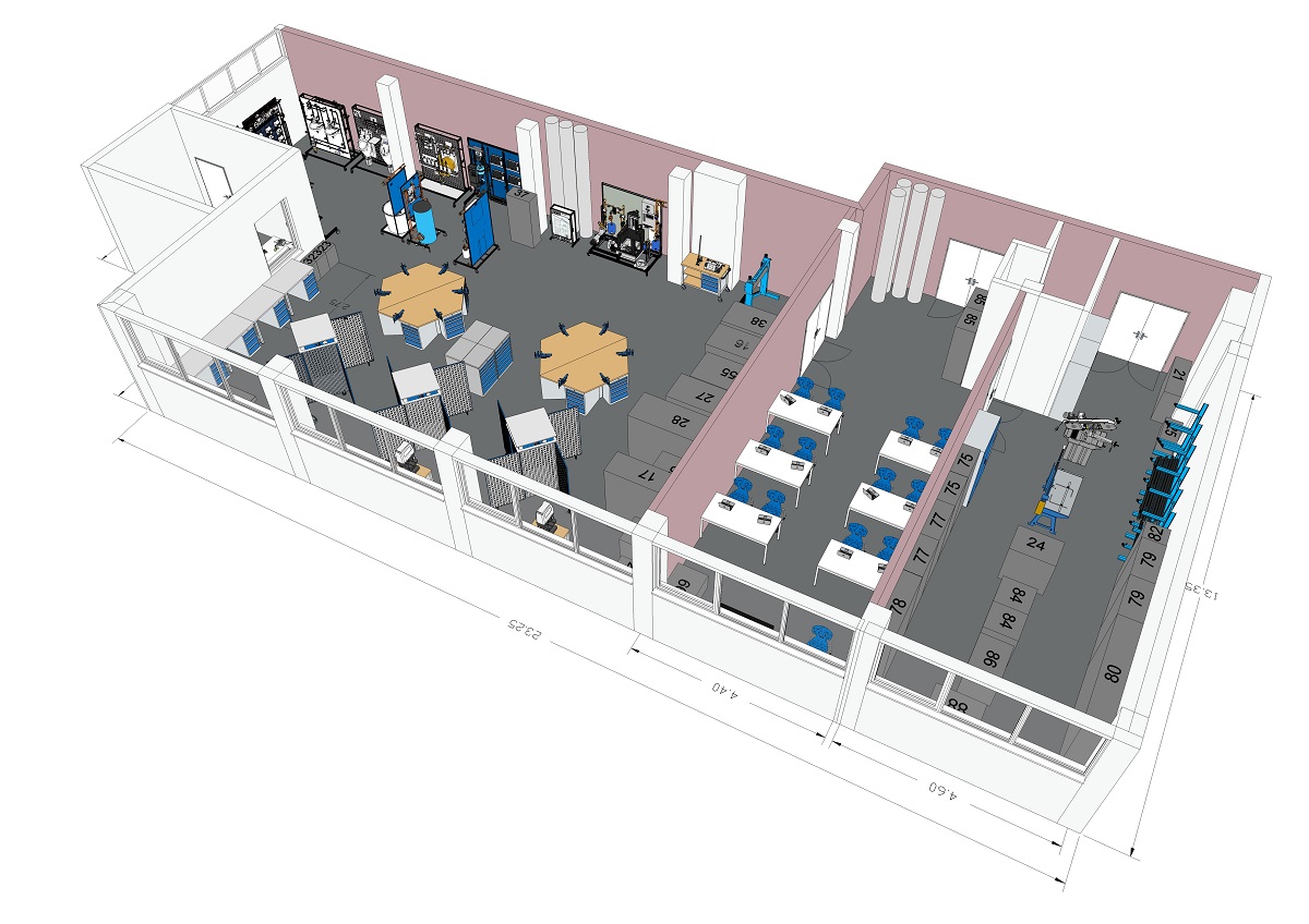 SHK_Fachraumzeichnung Montagewerkstatt, Schulungsraum und Depot für die SHK-Ausbildung.