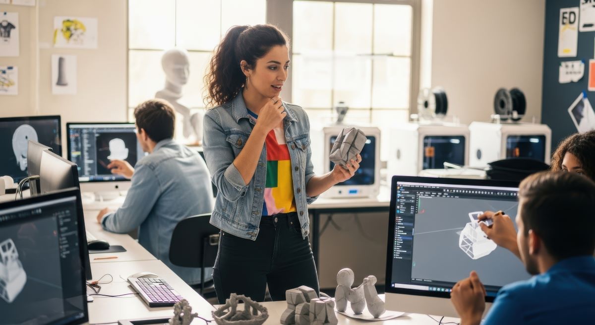 junge Leuten arbeiten mit Software und 3D-Druck