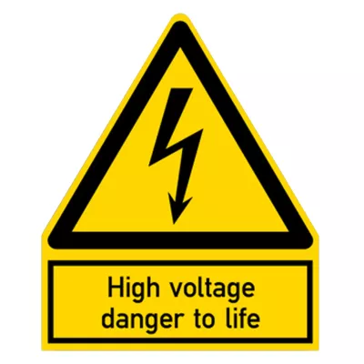 Warnschild "High voltage - danger to life" 